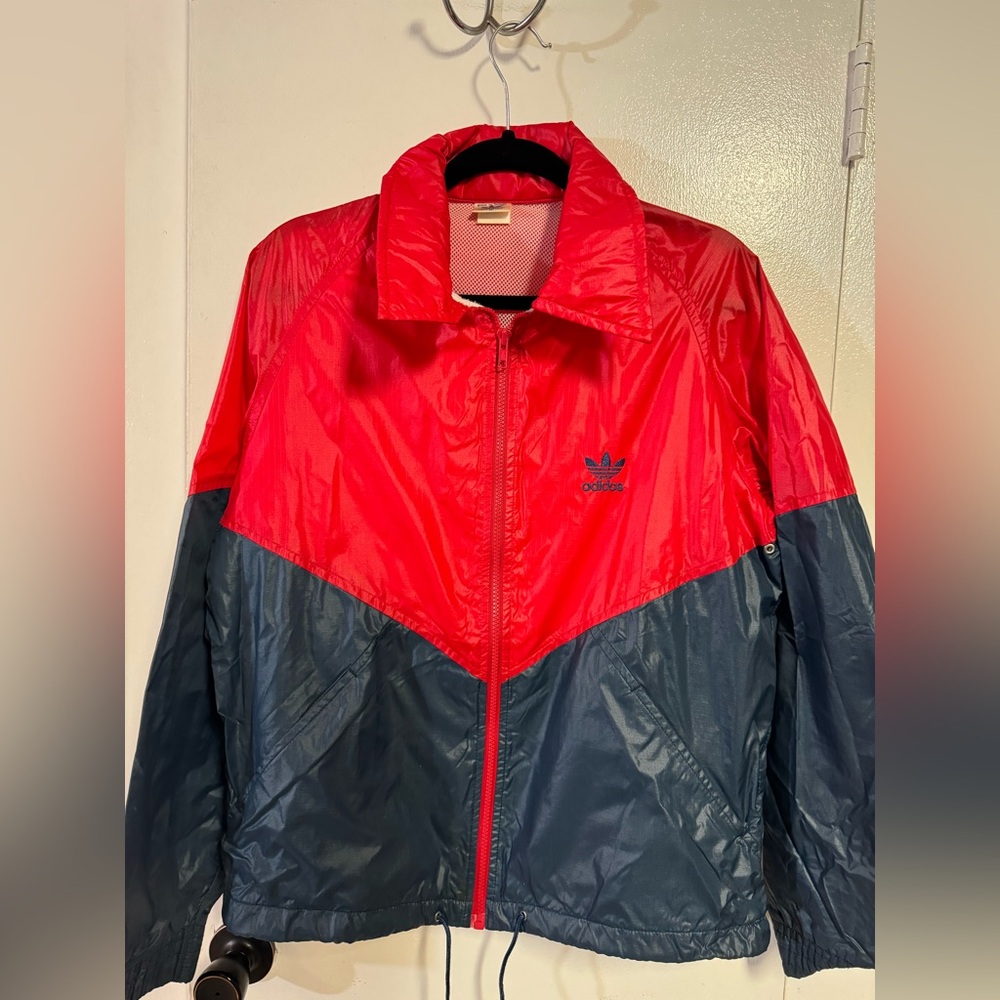 Vintage Adidas Full Zip Windbreaker Track Jacket Red/Blue Logos Mens M 80s/90s